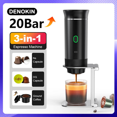 Machine à Expresso Portable Sans Fil 3-en-1 – Capsules & Café Moulu, 20 Bars