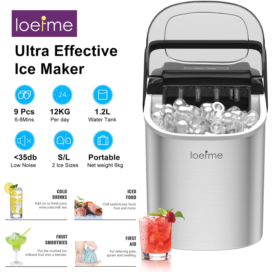 Machine à Glaçons Automatique Portable – 12kg/24h, Glaçons en 6 Minutes