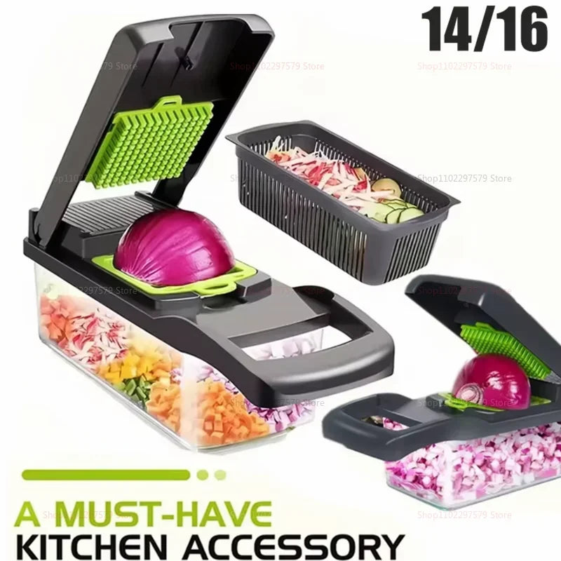 Hachoir Multifonctionnel 16 en 1 – Râpe, Trancheur & Coupe-Légumes Portable