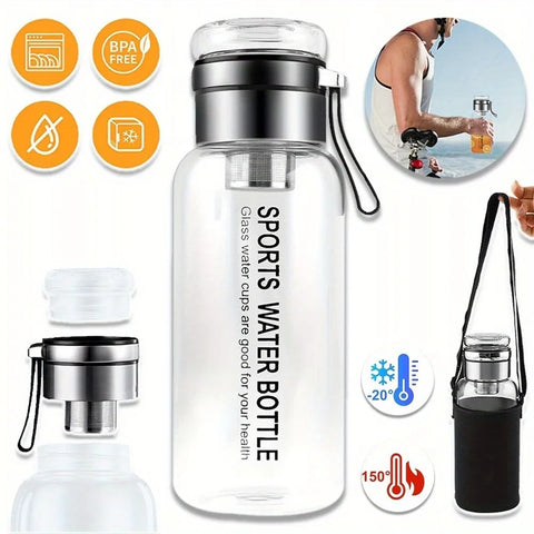 Bouteille en Verre 1L avec Filtre Inox – Infuseur Thé & Fruits