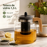 Théière en Verre Borosilicate 1,5L – Infuseur Amovible & Manche en Bois