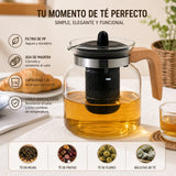 Théière en Verre Borosilicate 1,5L – Infuseur Amovible & Manche en Bois