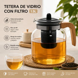 Théière en Verre Borosilicate 1,5L – Infuseur Amovible & Manche en Bois