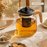 Théière en Verre Borosilicate 1,5L – Infuseur Amovible & Manche en Bois