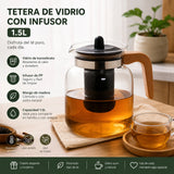 Théière en Verre Borosilicate 1,5L – Infuseur Amovible & Manche en Bois