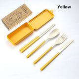 Set de Couverts Portables 4 Pièces en Paille de Blé – Voyage, Pique-nique & Camping