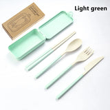 Set de Couverts Portables 4 Pièces en Paille de Blé – Voyage, Pique-nique & Camping
