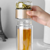 Bouteille à Thé Double Paroi en Verre 420ml – Infuseur & Filtre Intégrés