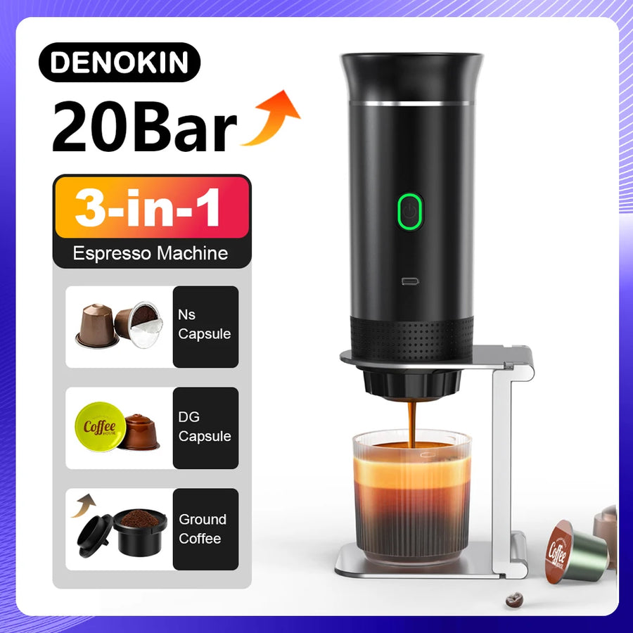 Machine à Expresso Portable Sans Fil 3-en-1 – Capsules & Café Moulu, 20 Bars