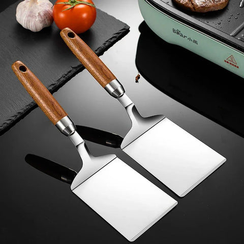 Spatule à Steak en Acier Inoxydable – Manche en Bois, Pelle à Pizza & BBQ