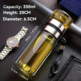 Bouteille à Thé Isotherme Double Paroi en Verre – 350/450/500ml, Anti-Fuite