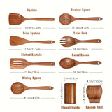 Set d'Ustensiles de Cuisine en Bois de Teck – 4, 7 ou 9 Pièces avec Pot de Rangement