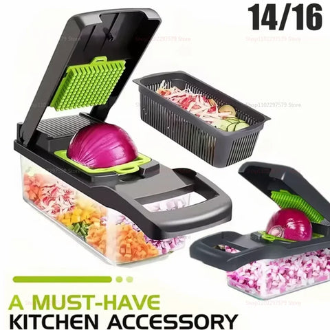 Hachoir Multifonctionnel 16 en 1 – Râpe, Trancheur & Coupe-Légumes Portable