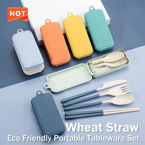 Set de Couverts Portables 4 Pièces en Paille de Blé – Voyage, Pique-nique & Camping