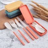 Set de Couverts Portables 4 Pièces en Paille de Blé – Voyage, Pique-nique & Camping
