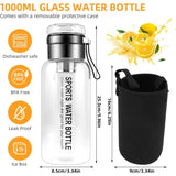 Bouteille en Verre 1L avec Filtre Inox – Infuseur Thé & Fruits