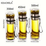 Bouteille à Thé Isotherme Double Paroi en Verre – 350/450/500ml, Anti-Fuite