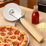 Roulette à Pizza en Acier Inoxydable – Manche en Bois, Coupe-Pâte & Trancheuse