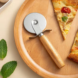 Roulette à Pizza en Acier Inoxydable – Manche en Bois, Coupe-Pâte & Trancheuse