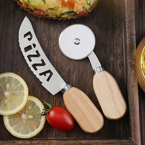 Couteau Roulette à Pizza en Acier Inoxydable – Manche en Chêne, Coupe-Tarte & Outil de Pâtisserie