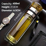 Bouteille à Thé Isotherme Double Paroi en Verre – 350/450/500ml, Anti-Fuite