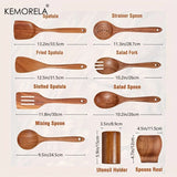 Set d'Ustensiles de Cuisine en Bois de Teck – 4, 7 ou 9 Pièces avec Pot de Rangement